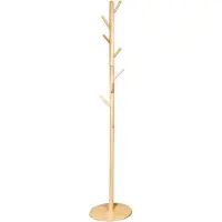 QUVIO Staande kapstok hout - 175 cm hoog - 8 ophanghaken - Lichtbruin