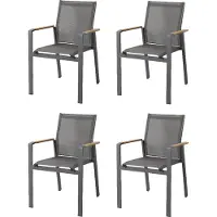 Axi Alva Tuinstoel Set van 4 stuks in Antraciet | Tuinstoelen voor de Tuintafel van Aluminium / Teak Hout met Sling Zitting en Rugleuning | Stoel Weerbestendig voor de Tuin/Buiten