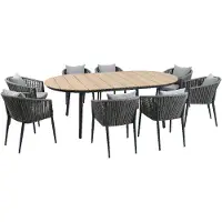 Axi Chay Tuinset met 8 Stoelen in Antraciet voor 8 Personen | Dining Set / Tuinmeubelen van Polywood in Houtlook | Tuintafel met 8 Tuinstoelen inclusief Zitkussens | Eettafel voor Buiten / Tuin