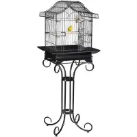 Relaxdays Vogelkooi met standaard, geschikt voor kanaries en vinken, met zitstok, voederschaal, kooi voor exotische vogels, afmetingen (hoogte x breedte x diepte) 146,5 x 55 x 50 cm, zwart