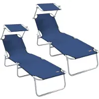 vidaXL Ligstoel 2 pcs Blauw 58 x 188 x 77cm Polyester