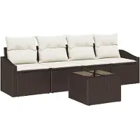 vidaXL Bankstel 5 st Bruin en Crème poly rattan