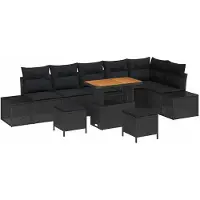 vidaXL Tuinbank Set 9 st Zwart poly rattan