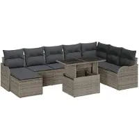 vidaXL Tuinbank Set 9 st Grijs [Synthetisch]: Poly Riet