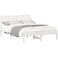 vidaXL Bedframe met hoofdeinde, wit, 135 x 190 cm, massief dennenhout