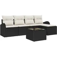 vidaXL Bankstel met kussen met opslag 6 pcs Zwart en Wit poly rattan