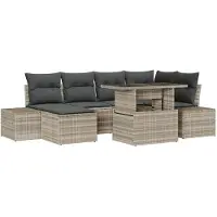 vidaXL Tuinbank Set 7 st Lichtgrijs poly rattan