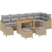 vidaXL Tuinbank Set 10 st Beige poly rattan