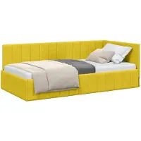 vidaXL Hoek Bed Frame met hoofdeinde Geel 90 cm x 200 cm Fluweel