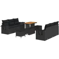 vidaXL Tuinbank Set met kussen 9 pcs Zwart poly rattan