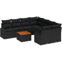 vidaXL Tuinset met 9 zitplaatsen, zwart, van polyrotan