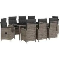 vidaXL Buiten Eettafel Set 9 st Lichtgrijs en Donkergrijs poly rattan
