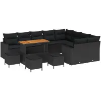 vidaXL Tuinset met 14 onderdelen, 11 zitplaatsen, zwart, polyrotan