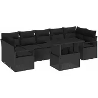 vidaXL Tuinset met 8 onderdelen, 7 zitplaatsen, zwart, polyrotan