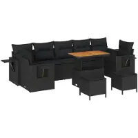 vidaXL Tuinbank Set 10 pcs Zwart poly rattan
