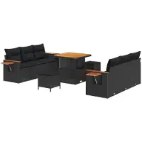 vidaXL Tuinbank Set 11 st 8-Aantal zitplaatsen Zwart poly rattan