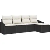 vidaXL Bankstel 5 st Zwart en Crème poly rattan