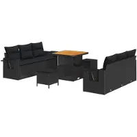 vidaXL Tuinbank Set met kussen 9 pcs Zwart poly rattan