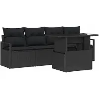 vidaXL Tuinbank Set 5 st 4-Aantal zitplaatsen Zwart poly rattan