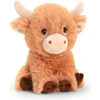 Keel Toys pluche koe met hoorns knuffeldier - bruin - zittend - 18 cm - Knuffel boederijdieren