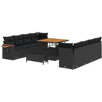 vidaXL Tuinbank Set 12 st 12-Aantal zitplaatsen Zwart poly rattan