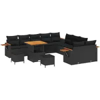 vidaXL Tuinset, 17-delig, 10 zitplaatsen, zwart, polyrotan