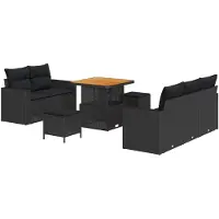 vidaXL Tuinbank Set met kussen 8 pcs Zwart poly rattan