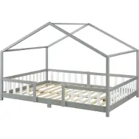 En.casa Kinderbed Treviolo huisbed 140x200 cm lichtgrijs en wit []