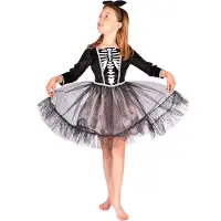 Den Goda Fen Verkleedkledij Skeleton Jurk - 110-116cm - 4-6 jaar