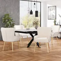OKWISH Eetkamerstoel – Luxe Design Met Armleuningen – Set Van 4 – Fluweel En Metaal – Beige En Goud – Verstelbare Poten