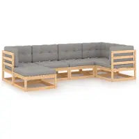 vidaXL 6-delige loungeset voor de tuin met kussens, gemaakt van massief grenenhout