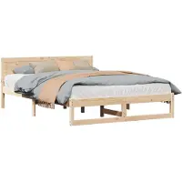 vidaXL Bedframe met hoofdeinde Naturel 150 x 200 cm Massief grenenhout