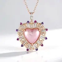 Cavill - Zilveren halsketting - 925 Sterling zilver - Roze Mabé parel hartvormig 14 mm - 0,29 ct amethist & rhodoliet - Romantische elegante ketting