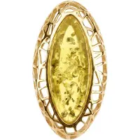 Cavill - Zilveren Hanger - 925 Verguld Zilver - Baltische Citroen Barnsteen 1,75 ct - Marquise Cabochon - Modern Elegant Opengewerkt Design