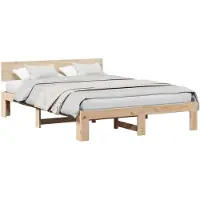 vidaXL Bedframe met hoofdeinde Naturel 150 x 200 cm Massief grenenhout