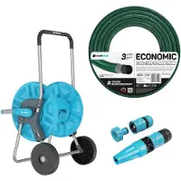 Cellfast Aluplus-slangwagen 1/2" 60 m + Economic-tuinslang 1/2" 20 m + set met Basic-sproeier 1/2"
