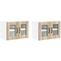 vidaXL Wandglas Kasten LUCCA 2 st Sonoma Eiken Bewerkt hout