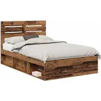 vidaXL Bedframe met hoofdeinde Oudhout 135 x 190 cm Massief grenenhout
