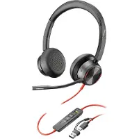 HP Poly Poly Stereohoofdset Poly Blackwire 8225 USB-C + USB-C/A adapter, Kabel, Kantoor / callcenter, 187 g, Hoofdtelefoon met microfoon, Zwart