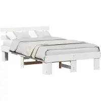 vidaXL Bedframe met hoofdeinde Wit 135 x 190 cm Massief grenenhout