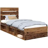 vidaXL Bedframe met hoofdeinde Oudhout 75 x 190 cm Massief grenenhout