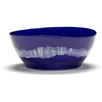 Serax Feast Bowl 18 Cm Dark Blue / Striped - Serveerkommen Steengoed White - B8921010C