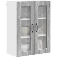 vidaXL Wandkast met glazen deuren, model PORTO, grijze Sonoma afwerking, 60 x 31 x 80 cm