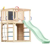 Axi Sam Klimtoestel van Hout in Bruin met Glijbaan in Pastelgroen | Speeltoren voor kinderen met Klimwand, Klimnet & Klimrek| Inclusief Accessoires | Speeltoestel voor in de tuin