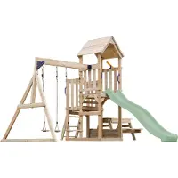 Axi Mette Compleet Speeltoestel met 2 Schommels, Picknicktafel | Speeltoren tuin met Schommels/Zandbak/Glijbaan Pastel Groen /Telescoop| Speelhuis van hout op palen voor buiten