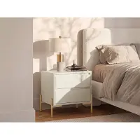 Vente-unique Set van 2 nachtkastjes met 2 lades - Mdf en metaal - Beige en goud - KORASA