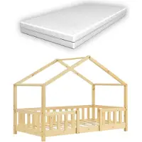 En.casa Kinderbed Treviolo met uitvalbeveiliging en matras 80x160 cm naturel []