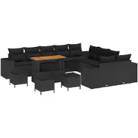vidaXL Tuinset met 14 stukken, zwart, van polyrotan