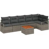 vidaXL Tuinbank Set 7 st Grijs poly rattan