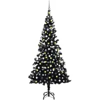 vidaXL Kunstkerstboom met verlichting en kerstballen 210 cm PVC zwart